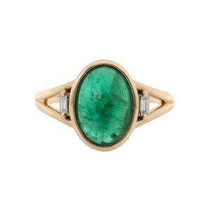2.47Ct Zambian Emerald Ring with Baguette Diamonds in Solid 14K Gold